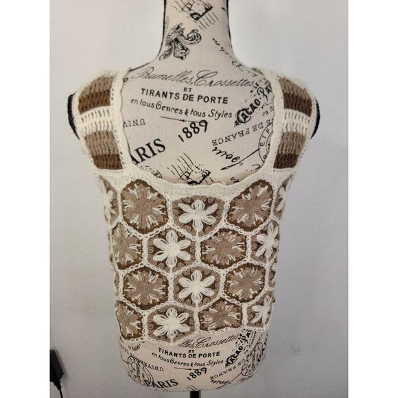 Granny Square Top Womens SZ Small Crochet Boxy Crop Hippie Bohemian Cottage - Picture 6 of 9